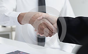Financial accountants and marketers shaking hand to congratulate the double-digit real estate performance