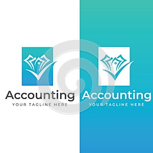 Financial accounting logo, with check mark for financial accounting stock chart analysis. In modern template vector illustration