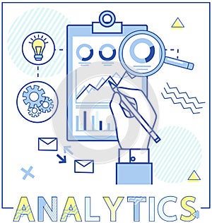 Financial accounting report icon. Hand drawing business process diagram, statistics on clipboard