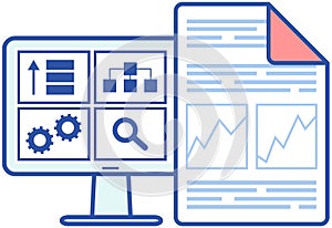 Financial accounting and work with computer concept. Business process, procuring and support