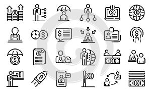 Financial advisor icons set, outline style