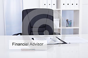 Financial advisor title on nameplate