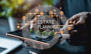 Financial Advisor Utilizing Interactive Digital Platform for Estate Planning with Icons for Wills Trusts and Property Management photo