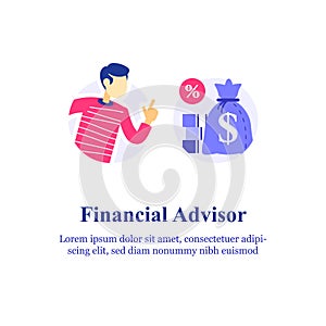 Financial advisory, investment advice, consulting expert, stock market investor strategy, fast cash loan, micro lending