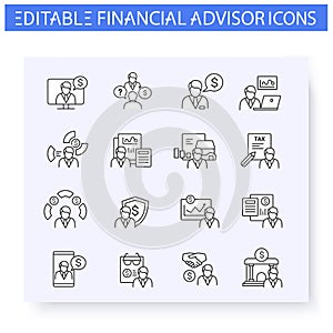 Financial advisory line icon set. Editable