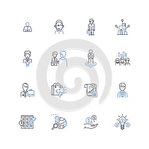 Financial advisory line icons collection. Investments, Wealth, Retirement, Planning, Budgeting, Taxation, Debt vector