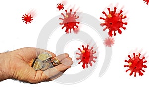 Financial aid  support help for covid-19 coronavirus therapy - 3d rendering hand holdins coins money isolated