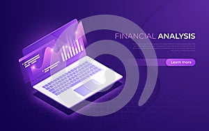 Financial analysis, analytics data, business strategy isometric