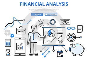 Financial analysis business report concept flat line art vector