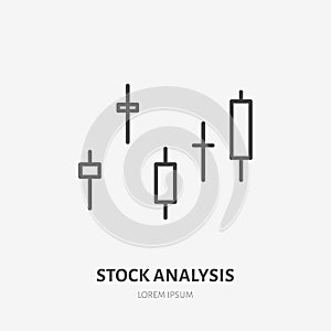 Financial analysis flat logo, stock price chart, graph icon. Data visualization vector illustration. Sign for business