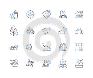 Financial analysis line icons collection. Evaluation, Accounting, Projection, Forecast, Trends, Budgeting, Ratios vector