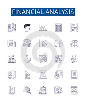 Financial analysis line icons signs set. Design collection of Budgeting, Forecasting, Ratios, Cashflow, Financing