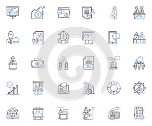 Financial analysis and planning line icons collection. Budgeting, Forecasting, Analysis, Profitability, Risk, Cash flow