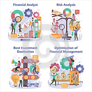 Financial analyst or consultant set. Business character making financial