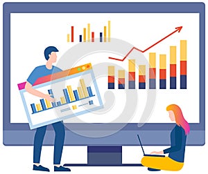 Financial analyst team. Professional businessmen analyzing business growth by statistical dashboard