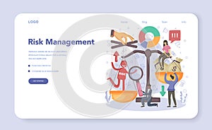 Financial analyst web banner or landing page. Business character