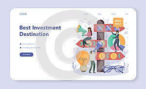 Financial analyst web banner or landing page. Business character