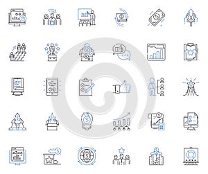 Financial appraisal line icons collection. Valuation, Analysis, Investment, Assessment, Forecasting, Budgeting, Cashflow