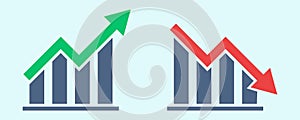 Financial arrows up and down. Vector graph with green and red arrows. Chart with increase, decrease.