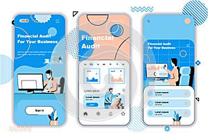 Financial audit concept onboarding screens for mobile app