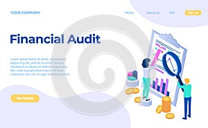 Financial audit service concept analysing chart landing page