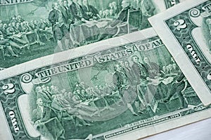 financial background - 2 US dollars on the reverse side