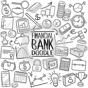 Financial Bank Traditional doodle icon hand draw set