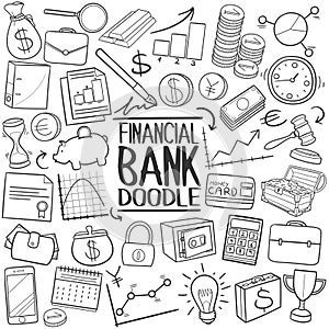 Financial Bank Traditional doodle icon hand draw set photo