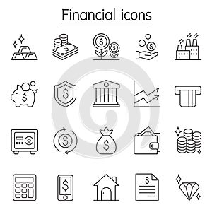 Financial & Banking icon set in thin line style