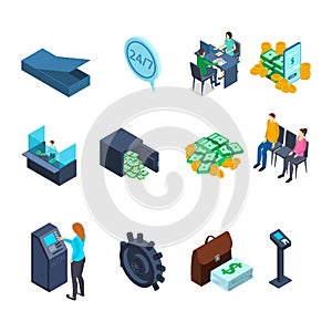 Financial Banking Sign 3d Icon Set Isometric View. Vector