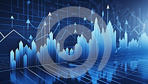 Financial blue chart background. Financial blue chart stat background and arrows