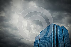 Financial Building With Stormy Sky
