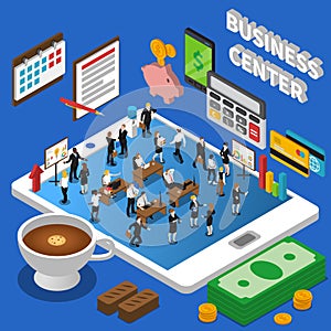 Financial Business Center Isometric Composition Poster