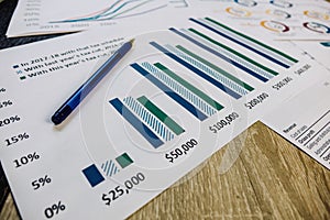 financial and business color charts and graphs on the table