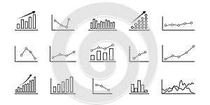 Financial business diagram, charts, numbers. Vertical bar, line and pie graphs, charts. Black and white design. Vector