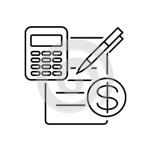 Financial calculation icon on a white background.