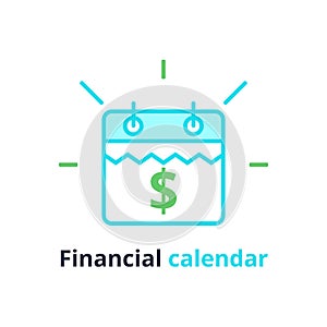 Financial calendar, annual payment day, monthly budget planning, fixed period concept, loan duration