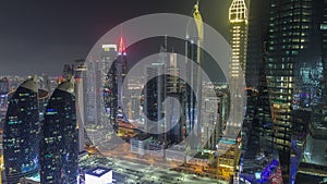 Financial center of Dubai city with luxury skyscrapers night timelapse, Dubai, United Arab Emirates