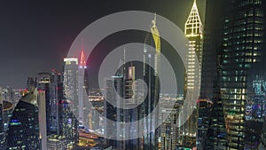 Financial center of Dubai city with luxury skyscrapers night timelapse, Dubai, United Arab Emirates