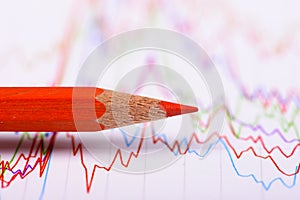 Financial chart and pencil shows success at stock market