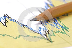 Financial chart with pencil and table sheet