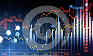 Financial chart and rising graph with bar diagrams