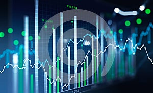 Financial chart and rising graph with bar diagrams