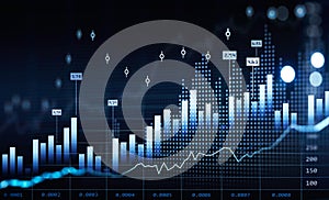 Financial chart and rising graph with lines and bar diagram