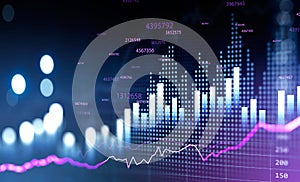 Financial chart and rising graph with lines and bar diagram