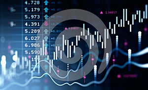 Financial chart and rising graph with lines and number