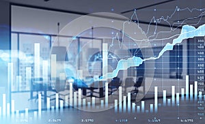 Financial chart and rising graph and office workplace