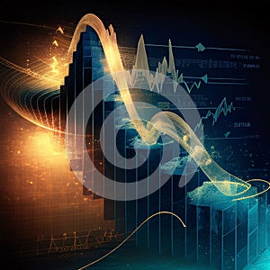 financial charts and graphs on a dark background, 3d render illustration