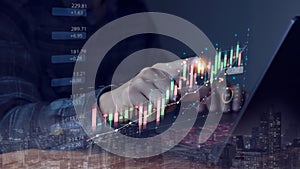 Financial charts with rising candlesticks in the stock market. stock market and trading digital charts