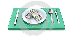 Financial concept - eating money isolated on white background